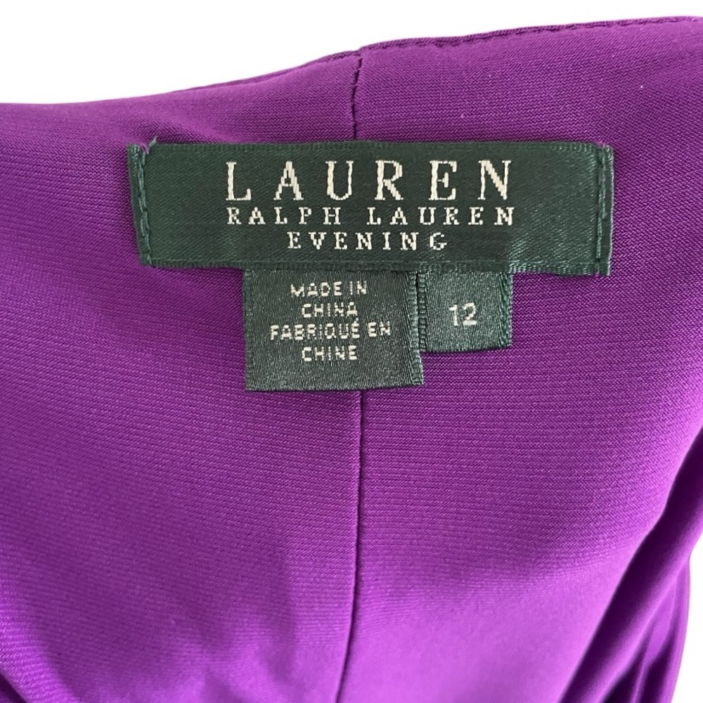Lauren Ralph Lauren Evening Dress Maxi Cowl Neck Sz 12 long sleeve purple party - Picture 6 of 7